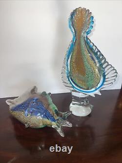 VINTAGE MURANO ART GLASS 13x5TALL BLOWN GLASS FISH Shell Is 11x7w Multicolor