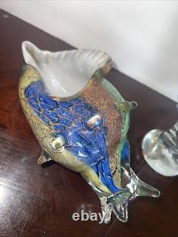 VINTAGE MURANO ART GLASS 13x5TALL BLOWN GLASS FISH Shell Is 11x7w Multicolor