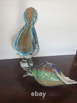 VINTAGE MURANO ART GLASS 13x5TALL BLOWN GLASS FISH Shell Is 11x7w Multicolor