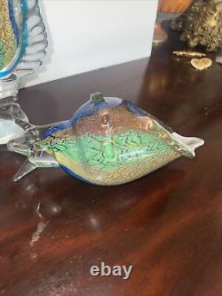 VINTAGE MURANO ART GLASS 13x5TALL BLOWN GLASS FISH Shell Is 11x7w Multicolor