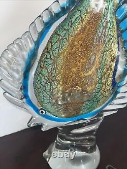 VINTAGE MURANO ART GLASS 13x5TALL BLOWN GLASS FISH Shell Is 11x7w Multicolor