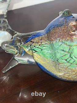 VINTAGE MURANO ART GLASS 13x5TALL BLOWN GLASS FISH Shell Is 11x7w Multicolor