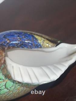 VINTAGE MURANO ART GLASS 13x5TALL BLOWN GLASS FISH Shell Is 11x7w Multicolor