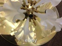 VINTAGE MURANO FLUSH MOUNT CHANDELIER Brass Frosted Art Glass Lily Sputnik 24