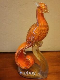 VINTAGE MURANO GLASS ALFREDO BARBINI WING VASE BOWL & BIRD OF PARADISE Orange