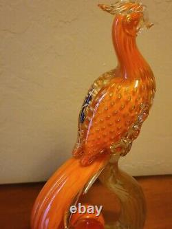 VINTAGE MURANO GLASS ALFREDO BARBINI WING VASE BOWL & BIRD OF PARADISE Orange