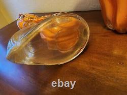 VINTAGE MURANO GLASS ALFREDO BARBINI WING VASE BOWL & BIRD OF PARADISE Orange