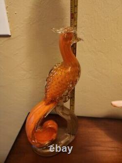 VINTAGE MURANO GLASS ALFREDO BARBINI WING VASE BOWL & BIRD OF PARADISE Orange