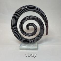 VINTAGE MURANO GLASS Hand Blown Swirl On Lucite, Abstract Spiral Art, Black, Gray