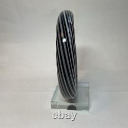 VINTAGE MURANO GLASS Hand Blown Swirl On Lucite, Abstract Spiral Art, Black, Gray