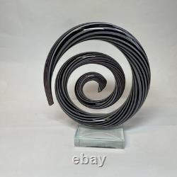 VINTAGE MURANO GLASS Hand Blown Swirl On Lucite, Abstract Spiral Art, Black, Gray