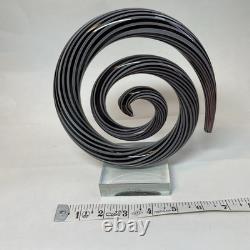 VINTAGE MURANO GLASS Hand Blown Swirl On Lucite, Abstract Spiral Art, Black, Gray