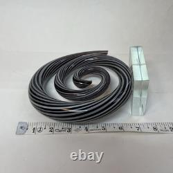 VINTAGE MURANO GLASS Hand Blown Swirl On Lucite, Abstract Spiral Art, Black, Gray