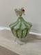 VINTAGE MURANO GLASS LIDDED CANDY JAR WITH LIME GREEN TWISTS And Flowers On Top