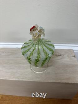 VINTAGE MURANO GLASS LIDDED CANDY JAR WITH LIME GREEN TWISTS And Flowers On Top