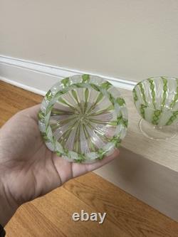 VINTAGE MURANO GLASS LIDDED CANDY JAR WITH LIME GREEN TWISTS And Flowers On Top