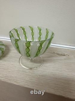 VINTAGE MURANO GLASS LIDDED CANDY JAR WITH LIME GREEN TWISTS And Flowers On Top