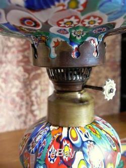 VINTAGE MURANO ITALY MURRINE MILLEFIORI GLASS OIL LAMP K&B Hand Blown 11 MINT