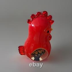 VINTAGE MURANO RED MILLEFIORI ART GLASS ROOSTER PAPERWEIGHt SCULPTURE MCM