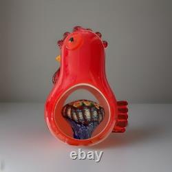 VINTAGE MURANO RED MILLEFIORI ART GLASS ROOSTER PAPERWEIGHt SCULPTURE MCM