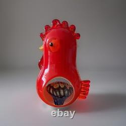 VINTAGE MURANO RED MILLEFIORI ART GLASS ROOSTER PAPERWEIGHt SCULPTURE MCM