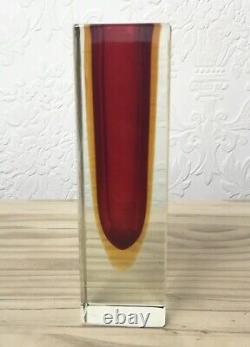 VINTAGE MURANO SOMMERSO BLOCK VASE AMBER TO RED 1960s ART GLASS MANDRUZZATO MCM