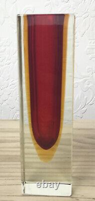 VINTAGE MURANO SOMMERSO BLOCK VASE AMBER TO RED 1960s ART GLASS MANDRUZZATO MCM
