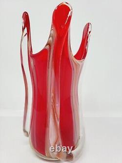 VINTAGE MURANO STYLE ITALIAN ART GLASS SPLASH RED VASE SUPERB 8inches High