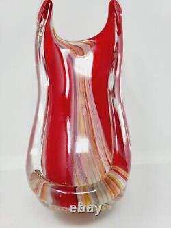 VINTAGE MURANO STYLE ITALIAN ART GLASS SPLASH RED VASE SUPERB 8inches High
