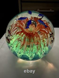 VINTAGE MURANO STYLE ROUND HAND BLOWN ART GLASS FISH AQUARIUM PAPERWEIGHT 7.5lbs