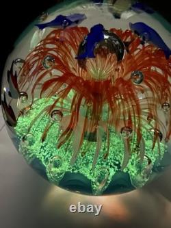 VINTAGE MURANO STYLE ROUND HAND BLOWN ART GLASS FISH AQUARIUM PAPERWEIGHT 7.5lbs
