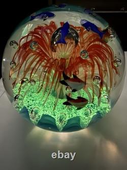 VINTAGE MURANO STYLE ROUND HAND BLOWN ART GLASS FISH AQUARIUM PAPERWEIGHT 7.5lbs