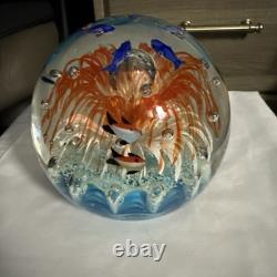 VINTAGE MURANO STYLE ROUND HAND BLOWN ART GLASS FISH AQUARIUM PAPERWEIGHT 7.5lbs