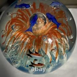VINTAGE MURANO STYLE ROUND HAND BLOWN ART GLASS FISH AQUARIUM PAPERWEIGHT 7.5lbs