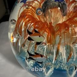 VINTAGE MURANO STYLE ROUND HAND BLOWN ART GLASS FISH AQUARIUM PAPERWEIGHT 7.5lbs