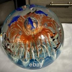 VINTAGE MURANO STYLE ROUND HAND BLOWN ART GLASS FISH AQUARIUM PAPERWEIGHT 7.5lbs