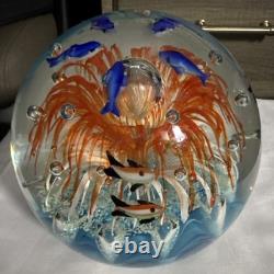 VINTAGE MURANO STYLE ROUND HAND BLOWN ART GLASS FISH AQUARIUM PAPERWEIGHT 7.5lbs
