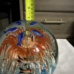 VINTAGE MURANO STYLE ROUND HAND BLOWN ART GLASS FISH AQUARIUM PAPERWEIGHT 7.5lbs