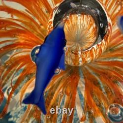 VINTAGE MURANO STYLE ROUND HAND BLOWN ART GLASS FISH AQUARIUM PAPERWEIGHT 7.5lbs