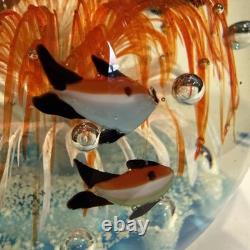 VINTAGE MURANO STYLE ROUND HAND BLOWN ART GLASS FISH AQUARIUM PAPERWEIGHT 7.5lbs