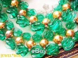 VINTAGE MURANO VENETIAN EMERALD GREEN TWISTED GLASS BEADS Three Tier NECKLACE