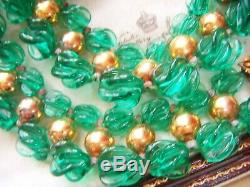 VINTAGE MURANO VENETIAN EMERALD GREEN TWISTED GLASS BEADS Three Tier NECKLACE