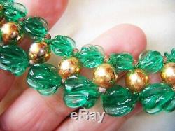 VINTAGE MURANO VENETIAN EMERALD GREEN TWISTED GLASS BEADS Three Tier NECKLACE