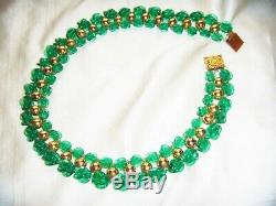 VINTAGE MURANO VENETIAN EMERALD GREEN TWISTED GLASS BEADS Three Tier NECKLACE