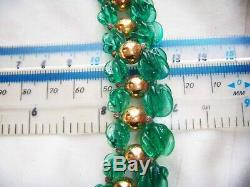 VINTAGE MURANO VENETIAN EMERALD GREEN TWISTED GLASS BEADS Three Tier NECKLACE