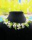 VINTAGE MURANO VENETIAN GLASS WHITE and GREEN FLOWER NECKLACE