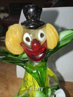 VINTAGE Murano Hand Blown Green Yellow Glass Clown Figurine Made In Italy