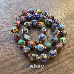 VINTAGE Murano Millefiori Glass Beaded Necklace 1930s Vintage Jewelry 16in