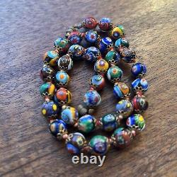 VINTAGE Murano Millefiori Glass Beaded Necklace 1930s Vintage Jewelry 16in