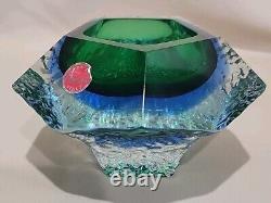 VINTAGE Murano Sommerso Textured BLUE & GREEN GLASS BOWL